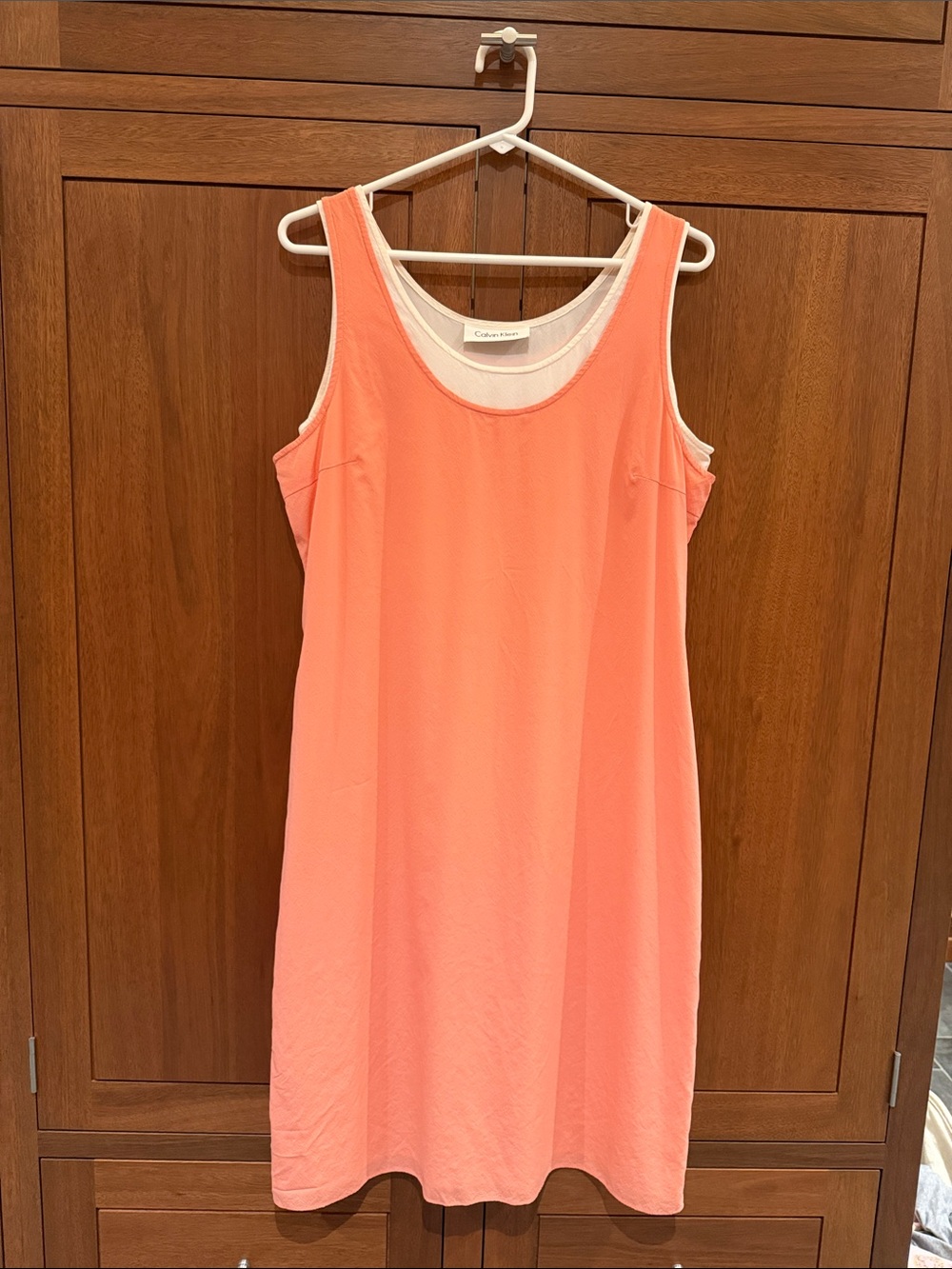Calvin Klein Coral and Cream Sleeveless Silk Dress size L